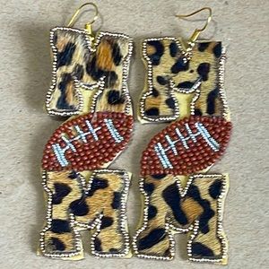 🎉🏈Leopard Print Football MOM Earrings